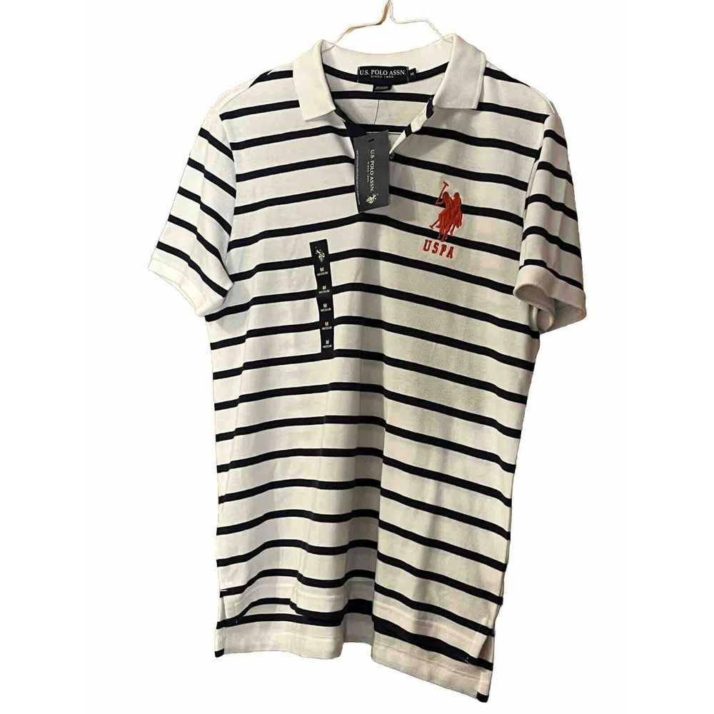 U.S. Polo‎ NWT  White With Blue Stripe Logo Front & Back Sz medium